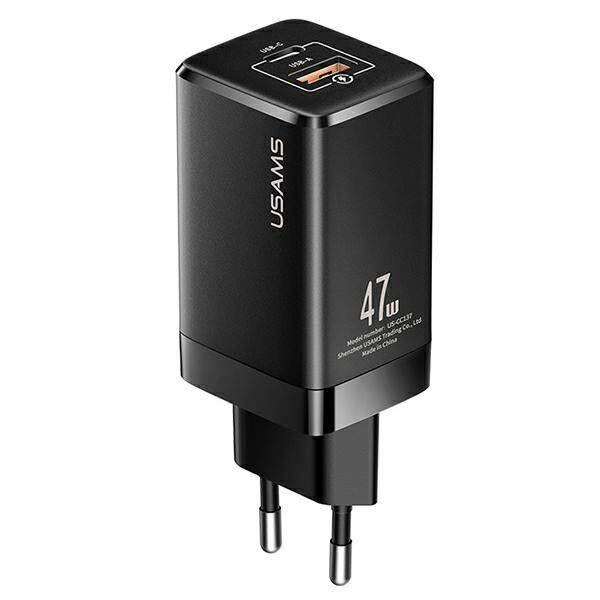 SZYBKA ŁADOWARKA SIECIOWA USAMS USB-C + USB 47W BLACK