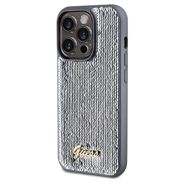 ETUI GUESS SEQUIN SCRIPT METAL DO IPHONE 14 PRO MAX SILVER