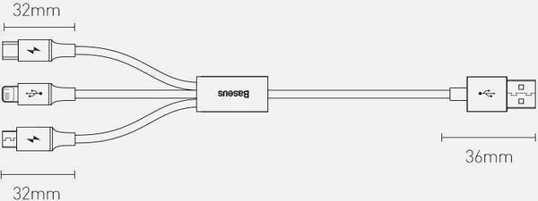 Baseus Cafule | Kabel USB do microUSB/USB-C/Lightning 3.5A 1.2M - BLUE
