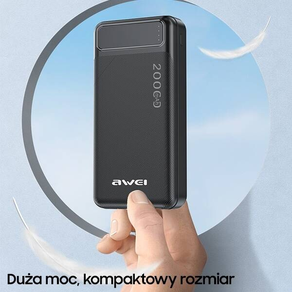 POWERBANK AWEI 20000mAh 2xUSB/PD/Micro-USB BLACK