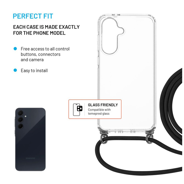 ETUI NA SZYJĘ DO SAMSUNG A36 5G FIXED PURE Z ODPINANĄ CZARNĄ SMYCZĄ