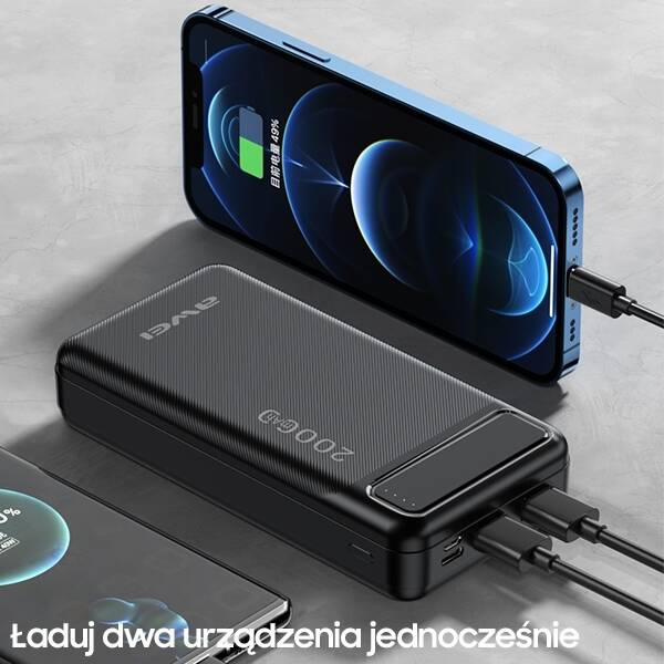 POWERBANK AWEI 20000mAh 2xUSB/PD/Micro-USB BLACK