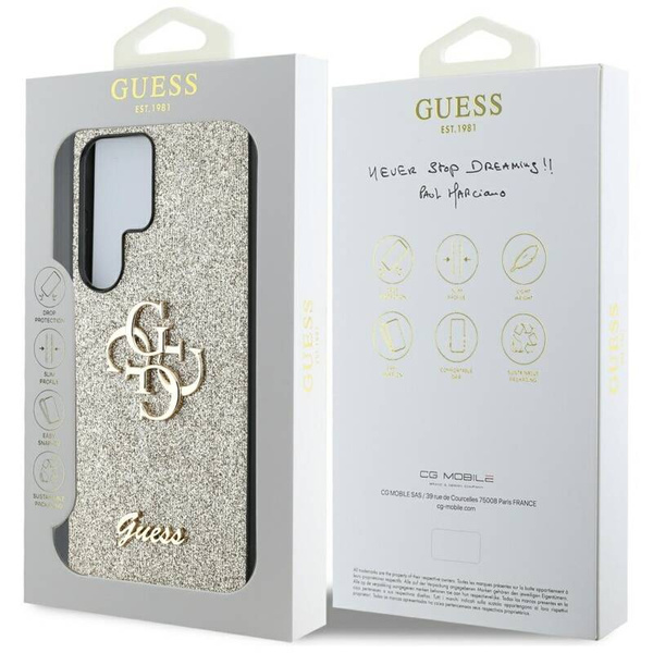 ETUI DO SAMSUNG S25 ULTRA GUESS FIXED GLITTER BIG 4G METAL LOGO ZŁOTE