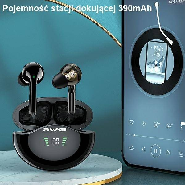 SŁUCHAWKI BEZPRZEWODOWE BLUETOOTH AWEI 5.3 TWS + STACJA DOUKJĄCA BLACK