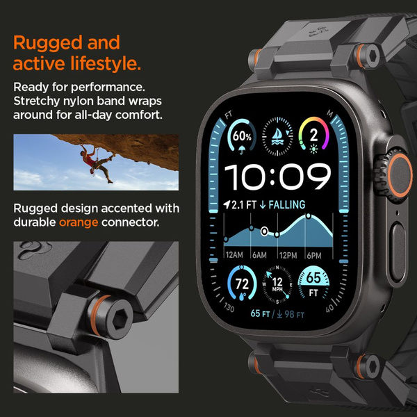 PASEK DO APPLE WATCH 44 / 45 / 46 / 49 MM SPIGEN DURAPRO ARMOR CZARNY