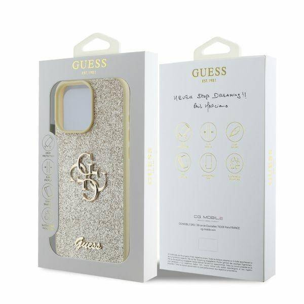 ETUI DO IPHONE 16 PRO MAX 6.9" GUESS FIXED GLITTER BIG 4G ZŁOTE