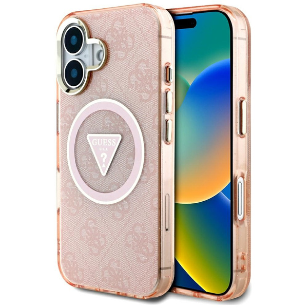 ETUI DO IPHONE 16 GUESS IML METAL GLITTER 4G CIRCLE TRIANGLE RÓŻOWE
