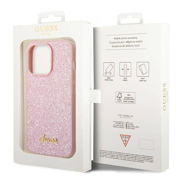 Guess Glitter Script | Etui do iPhone 14 Pro Max - PINK