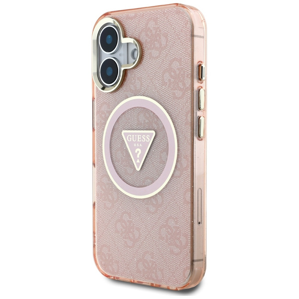 ETUI DO IPHONE 16 GUESS IML METAL GLITTER 4G CIRCLE TRIANGLE RÓŻOWE