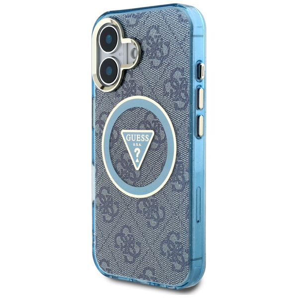ETUI DO IPHONE 16 GUESS IML METAL GLITTER 4G CIRCLE TRIANGLE NIEBIESKIE