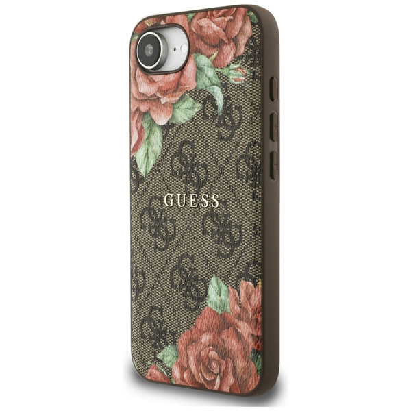 ETUI DO IPHONE 16E GUESS 4G FLOWERS PRINT MAGSAFE BRĄZOWE