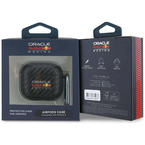 ETUI DO AIRPODS 4 RED BULL PU CARBON LOGO CZARNE