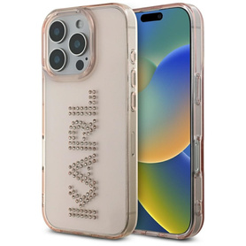 ETUI DO IPHONE 16 PRO MAX KARL LAGERFELD IML RHINESTONES LOGO RÓŻOWE