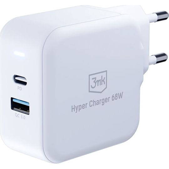 3MK GaN Hyper Charger | Ładowarka Sieciowa USB-A/USB-C QC 68W - WHITE
