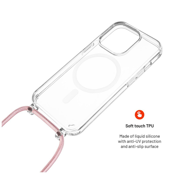 ETUI DO IPHONE 16E FIXED MAGPURE Z RÓŻOWĄ SMYCZĄ 