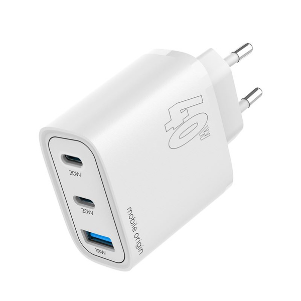 ŁADOWARKA SIECIOWA 1XUSB-A + 2XUSB-C MOBILE ORIGIN MO13 GAN 40W BIAŁA