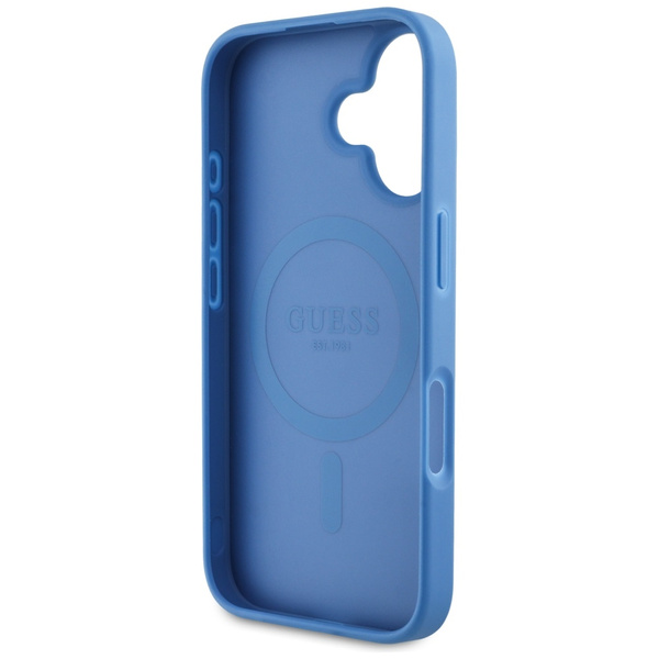ETUI DO IPHONE 16 GUESS 4G CIRCLE CLASSIC LOGO MAGSAFE NIEBIESKIE CASE