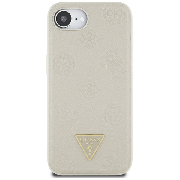 ETUI DO IPHONE 16E GUESS GRAINED HOT STAMP PEONY TRIANGLE LOGO BEŻOWE