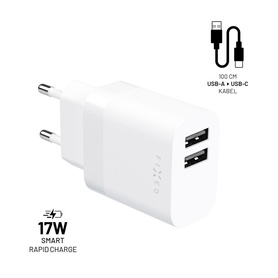 ŁADOWARKA SIECIOWA 2XUSB I KABEL USB/USB-C FIXED ZESTAW 1M 17W BIAŁY