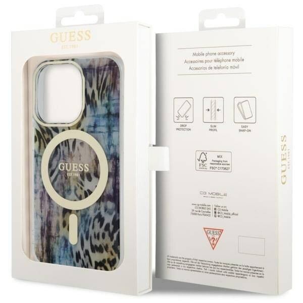 ETUI GUESS LEOPARD MAGSAFE DO IPHONE 14 PRO MAX BLUE