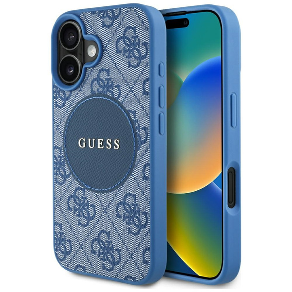 ETUI DO IPHONE 16 GUESS 4G CIRCLE CLASSIC LOGO MAGSAFE NIEBIESKIE CASE