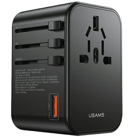 ADAPTER PRZEJŚCIÓWKA USAMS 1xUSB+2xUSB-C T62 65W 4w1 US/AU/EU/UK BLACK