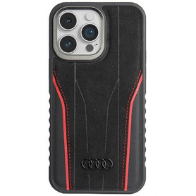 ETUI DO IPHONE 14 PRO MAX AUDI GENUINE LEATHER MAGSAFE CZARNO-CZERWONE