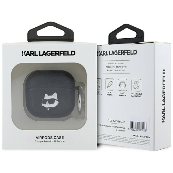 ETUI DO AIRPODS 4 KARL LAGERFELD MONOGRAM CHOUPETTE HEAD CZARNY