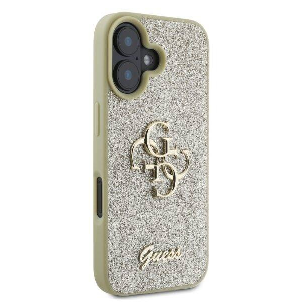 ETUI DO IPHONE 16 6.1" GUESS FIXED GLITTER BIG 4G ZŁOTE