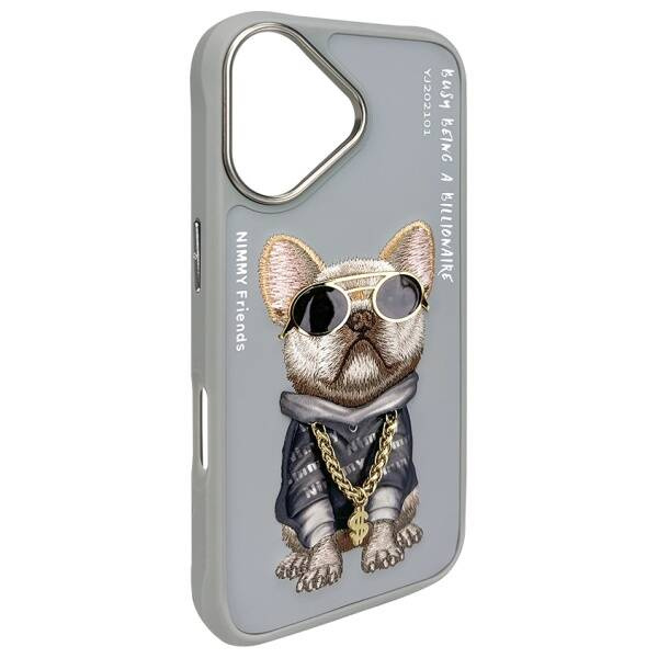 ETUI DO IPHONE 16 6.1" NIMMY GLASSES COOL DOG SZARE