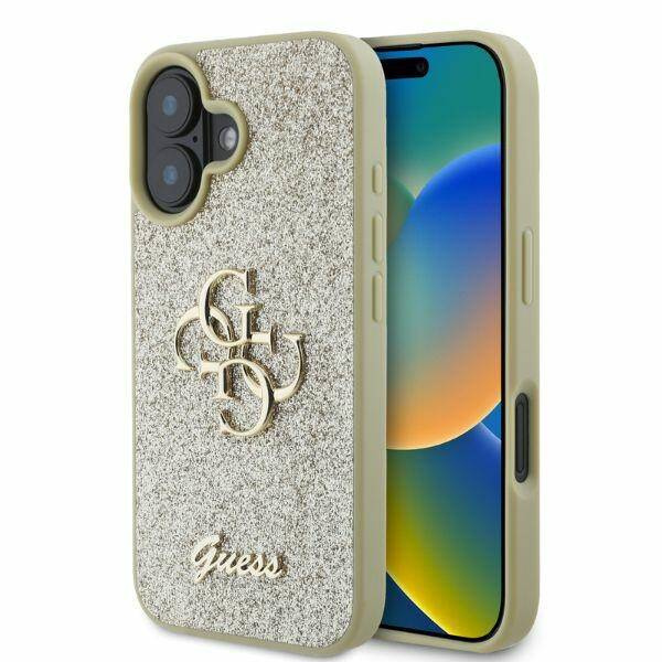 ETUI DO IPHONE 16 6.1" GUESS FIXED GLITTER BIG 4G ZŁOTE