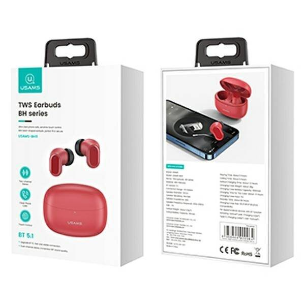 BEZPRZEWODOWE SŁUCHAWKI BLUETOOTH USAMS 5.1 TWS RED