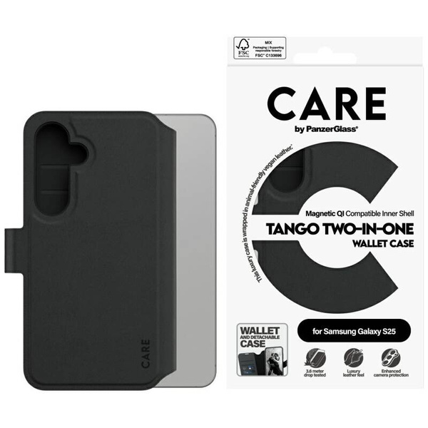 ETUI DO SAMSUNG S25 CARE BY PANZERGLASS FEATURE TANGO 2W1 WALLET CZARNE