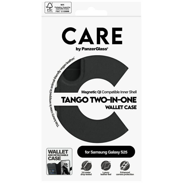 ETUI DO SAMSUNG S25 CARE BY PANZERGLASS FEATURE TANGO 2W1 WALLET CZARNE