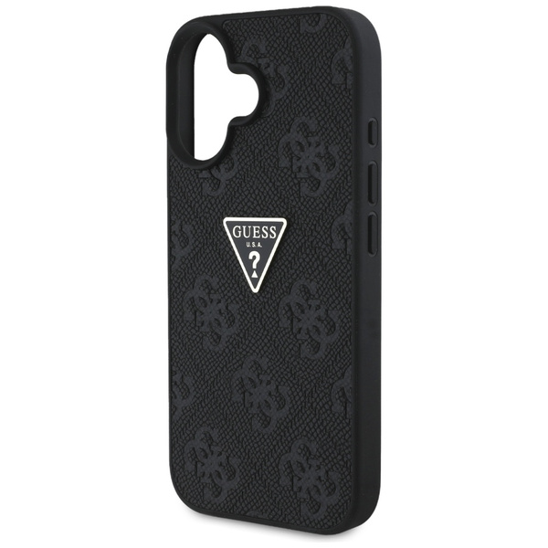 ETUI DO IPHONE 16 GUESS HOT STAMP 4G PATTERN TRIANGLE  METAL LOGO CZARNY