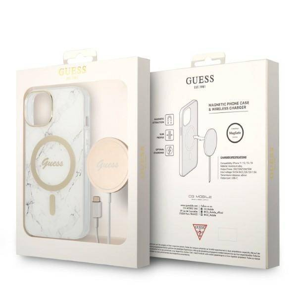 Guess Marble Case+Charger | Etui do iPhone 14 Plus - WHITE