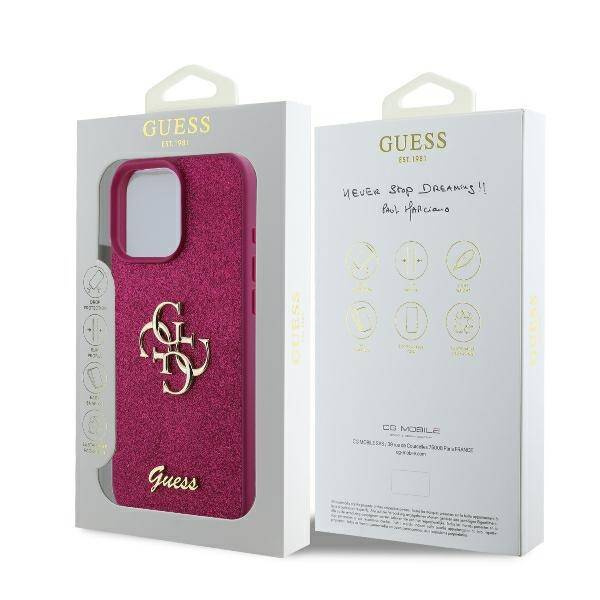 ETUI DO IPHONE 16 PRO MAX 6.9" GUESS FIXED GLITTER BIG 4G  FIOLETOWE