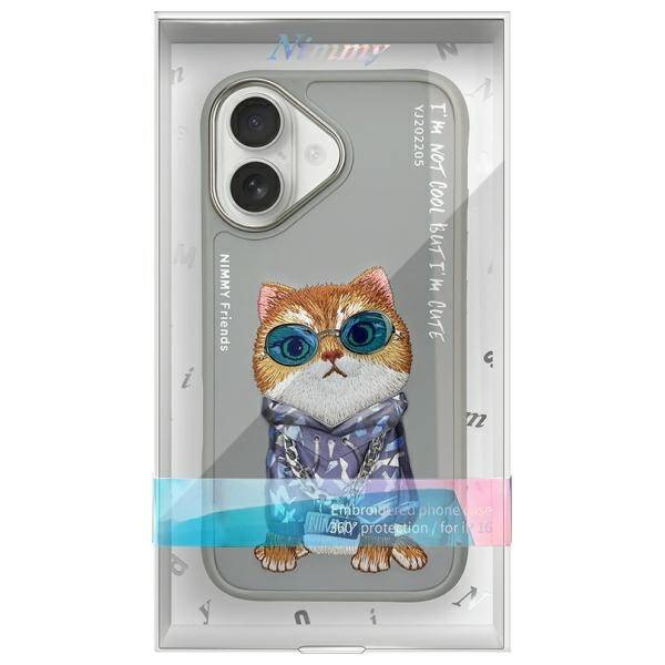 ETUI DO IPHONE 16 6.1" NIMMY GLASSES COOL CAT SZARE