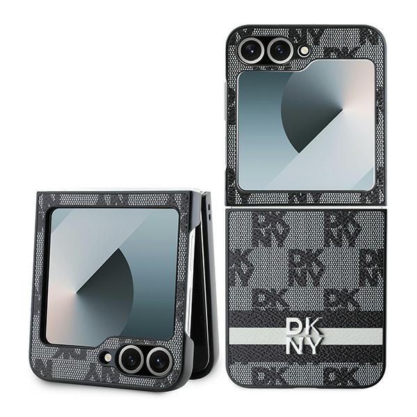 ETUI DO SAMSUNG Z FLIP6 F741 DKNY CZARNE CHEQUERED PATTERN PRINTED STRIPES