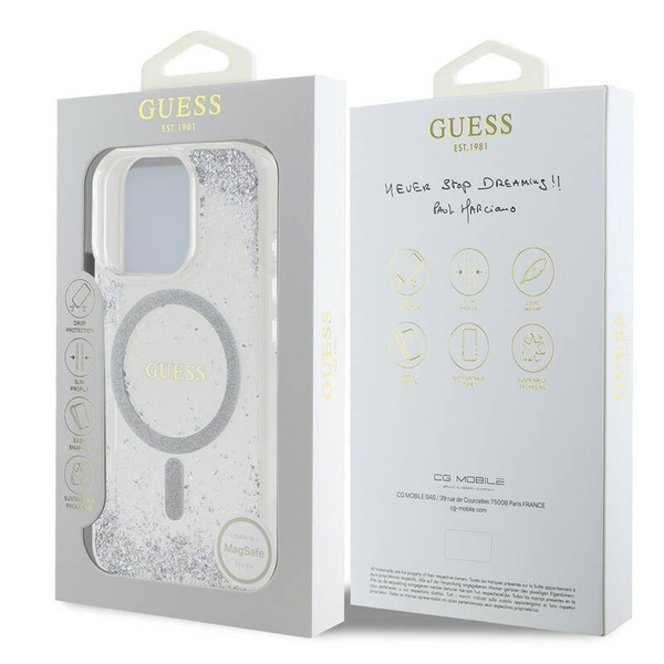 ETUI DO IPHONE 16 PRO MAX GUESS RESIN GRADIENT GLITTER MAGSAFE SREBRNE