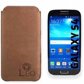 Wsuwka z naturalnej polskiej skóry LEO do Galaxy S4 jasnobrązowa