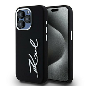 ETUI DO IPHONE 15 PRO MAX KARL LAGERFELD SILICONE METAL SCRIPT LOGO CZARNE
