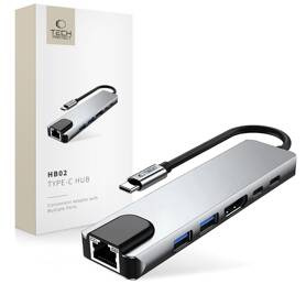HUB ADAPTER 6IN1 TECH-PROTECT HB02 USB-C USB2.0/3.0 HDMI 4K RJ45 PD100W