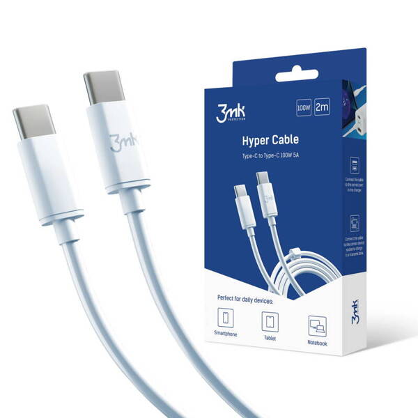 3MK Hyper Cable | Kabel USB-C do USB-C 2M 100W PD/QC3.0 - WHITE