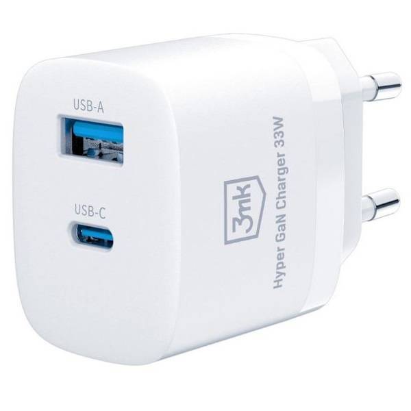 3MK Hyper GaN USB-A USB-C Charger | Ładowarka Sieciowa 33W - WHITE