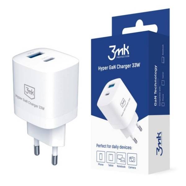 3MK Hyper GaN USB-A USB-C Charger | Ładowarka Sieciowa 33W - WHITE