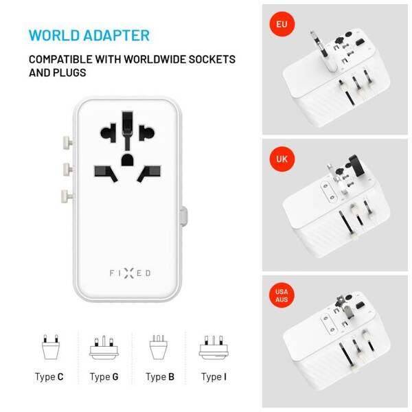 ADAPTER PODRÓŻNY UE UK USA/AUS FIXED 120W 3XUSB-C+1XUSB