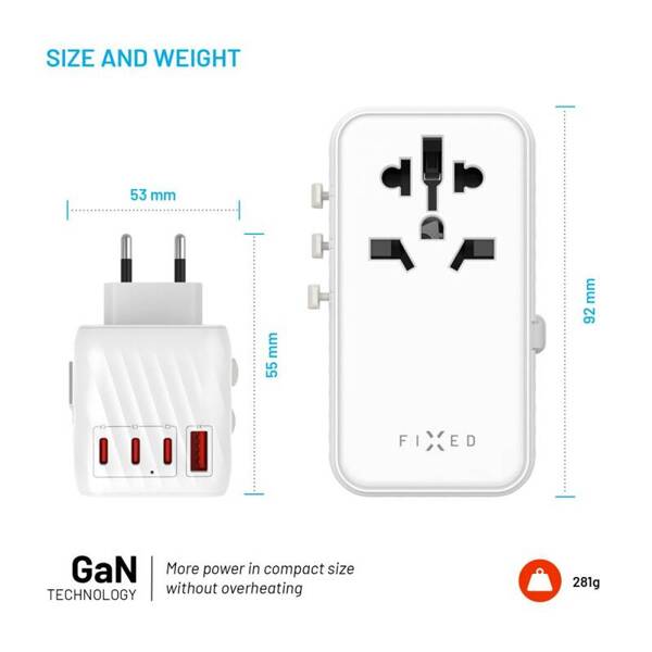 ADAPTER PODRÓŻNY UE UK USA/AUS FIXED 120W 3XUSB-C+1XUSB