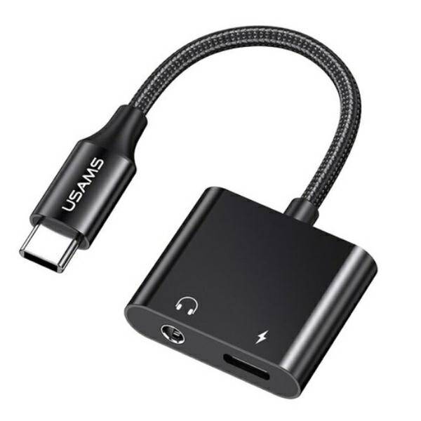 ADAPTER USB-C - JACK 3.5M USAMS AU15 DAC + USB-C PD60W CZARNY PRZEJŚCIÓWKA