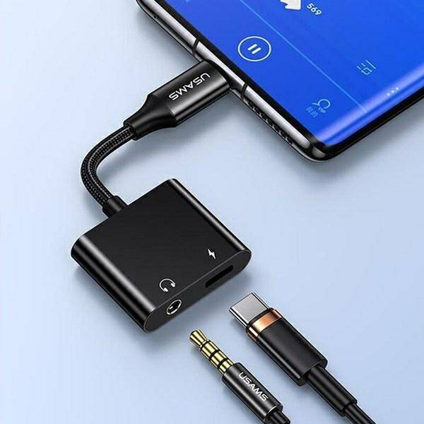 ADAPTER USB-C - JACK 3.5M USAMS AU15 DAC + USB-C PD60W CZARNY PRZEJŚCIÓWKA